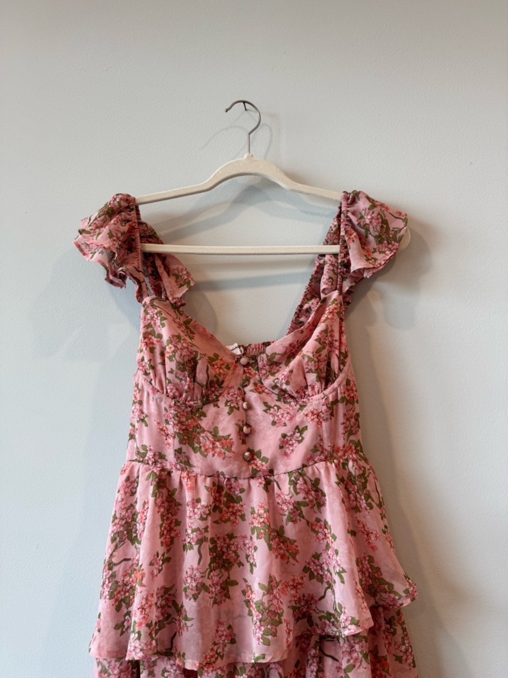Astr the Label Pink Floral Ruffle Maxi Dress Wedding Guest large L - Picture 5 of 15